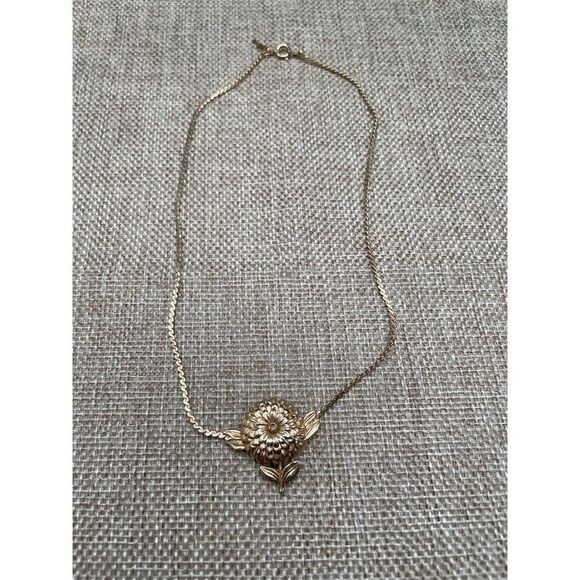 Vintage Crown Trifari Flower Pendant Choker Necklace Gold Tone Retro - Picture 7 of 8